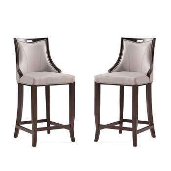 Set of 2 Emperor Upholstered Beech Wood Faux Leather Barstools - Manhattan Comfort