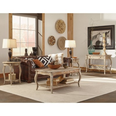 Rustic Reclaimed Wood Round End Table in Driftwood Brown