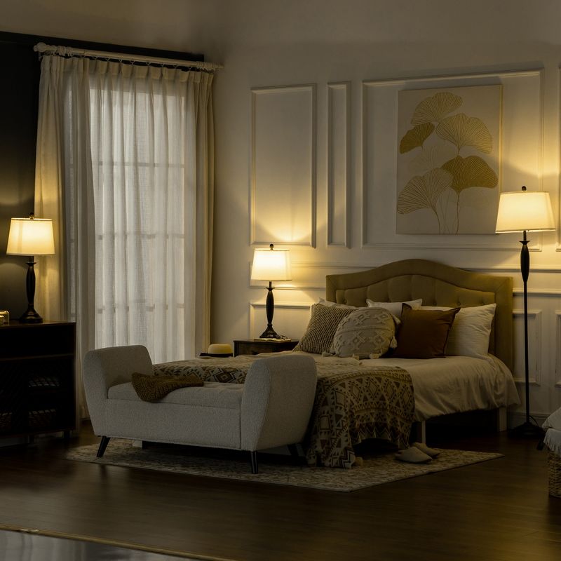HOMCOM Boho Floor Lamp & Desk Lamps Set of 3, Lamps for Living Room, Dining Room, Bedroom, Linen Lampshade, 2 of 7