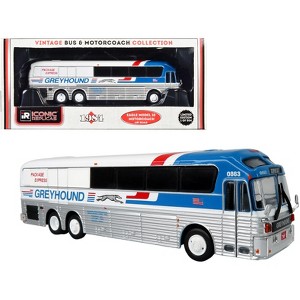 1984 Eagle Model 10 Motorcoach Bus "Greyhound Package Express" White and Blue 1/87 (HO) Diecast Model by Iconic Replicas - 1 of 3