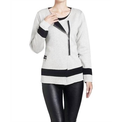 Women's Contrast Off-Ctr Zip Cardigan - ANGEL