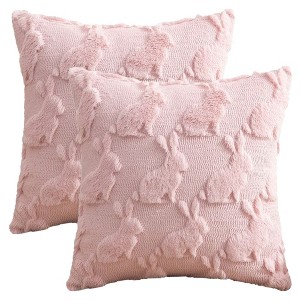 REGALWOVEN Easter Rabbit Jacquard Soft Plush Throw Pillow Covers Set of 2 for Bedroom Sofa Home Decor 18 x 18 Inch - 1 of 4