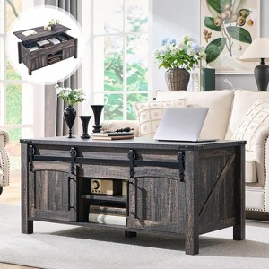 SinCiDo Lift Top Coffee Table, Farmhouse 48" Center Table w/ Lifting Platform, Hidden Storage Room, Adjustable Partition, & Arched Sliding Door - 1 of 4