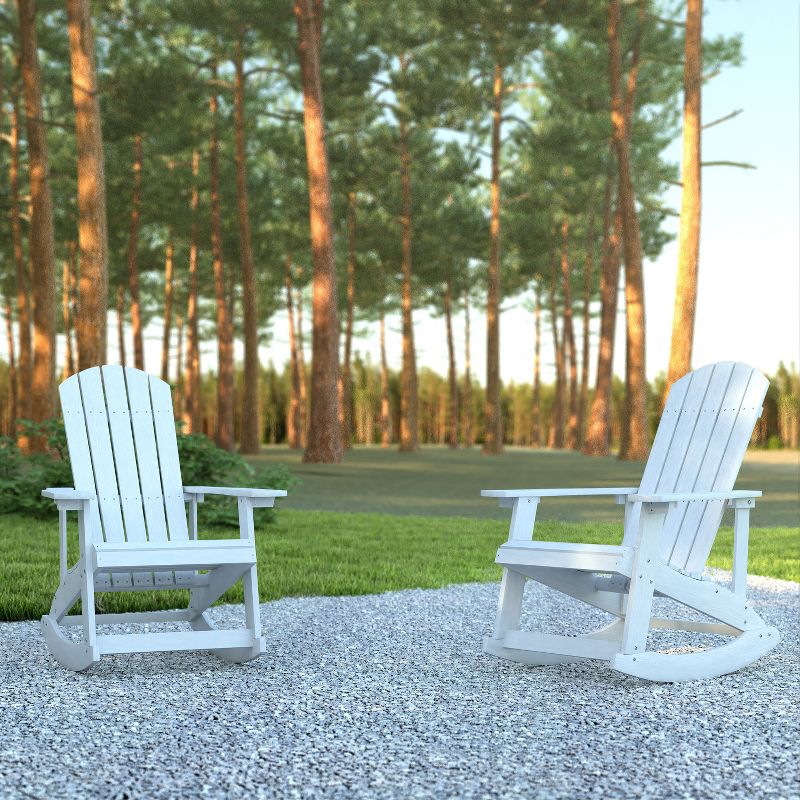 Emma and Oliver Set of 2 Marcy Classic All-Weather Poly Resin Rocking Adirondack Chairs with Stainless Steel Hardware for Year Round Use, 3 of 12