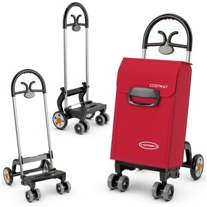 NAYSAYE Folding Shopping Cart Dolly High Capacity Utility Trolley for Grocery Laundry Travel with 66 lbs Load Capacity, Red, 16.5"*19.5"*41" - 1 of 4
