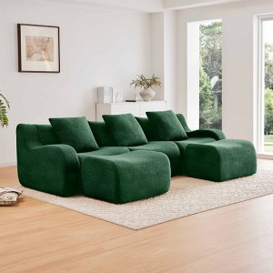 AENKYO Teddy Fabric Modular Deep Seat Sofa, 2 Pillows No Assembly Required Plush Boneless Sectional with Anti-Slip Base, Camel - 1 of 4