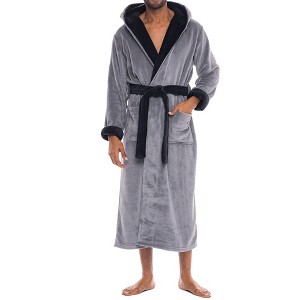 ADR Men's Robe, Plush Fleece Hooded Bathrobe Man, Long Warm Cozy Bath Robe Man - 1 of 4