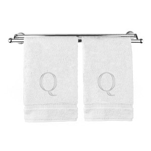 BC BARE COTTON Monogrammed Hand Towel, 100% Turkish Cotton - Set of 2 - White - Silver Block - 1 of 2