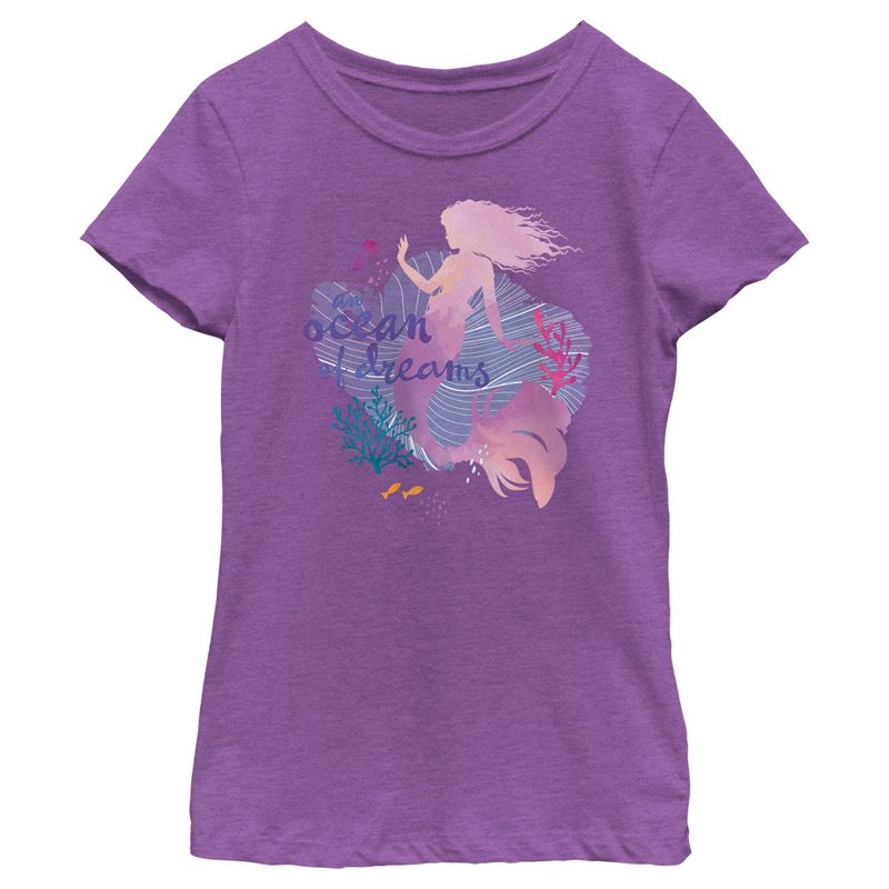 Girl's The Little Mermaid Ariel Silhouette An Ocean of Dreams T-Shirt, 1 of 5