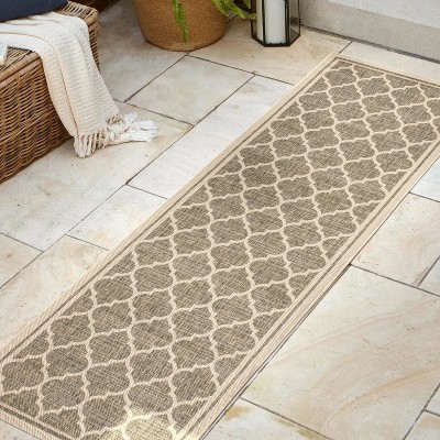 Moroccan Trellis Brown/Beige Synthetic Indoor/Outdoor Runner Rug