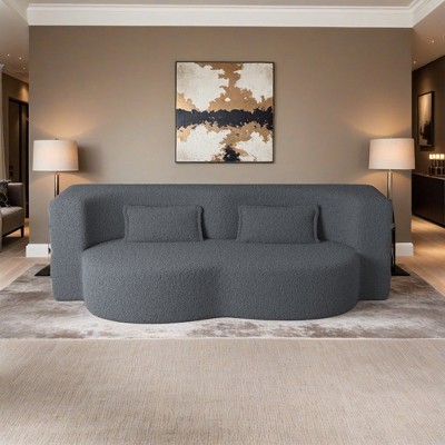 Modern Floor Sofa with 2 Pillows,Convertible Teddy Fabric Foam-Filled Sleeper Sofa Bed,15" Full Size Folding Mattress - Leovsnove