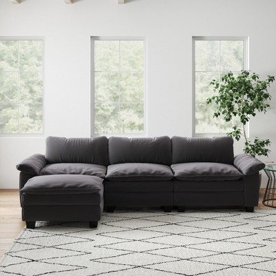 117.7" Luxury Velvet Upholstery L-Shaped Sectional Sofa with Ottoman