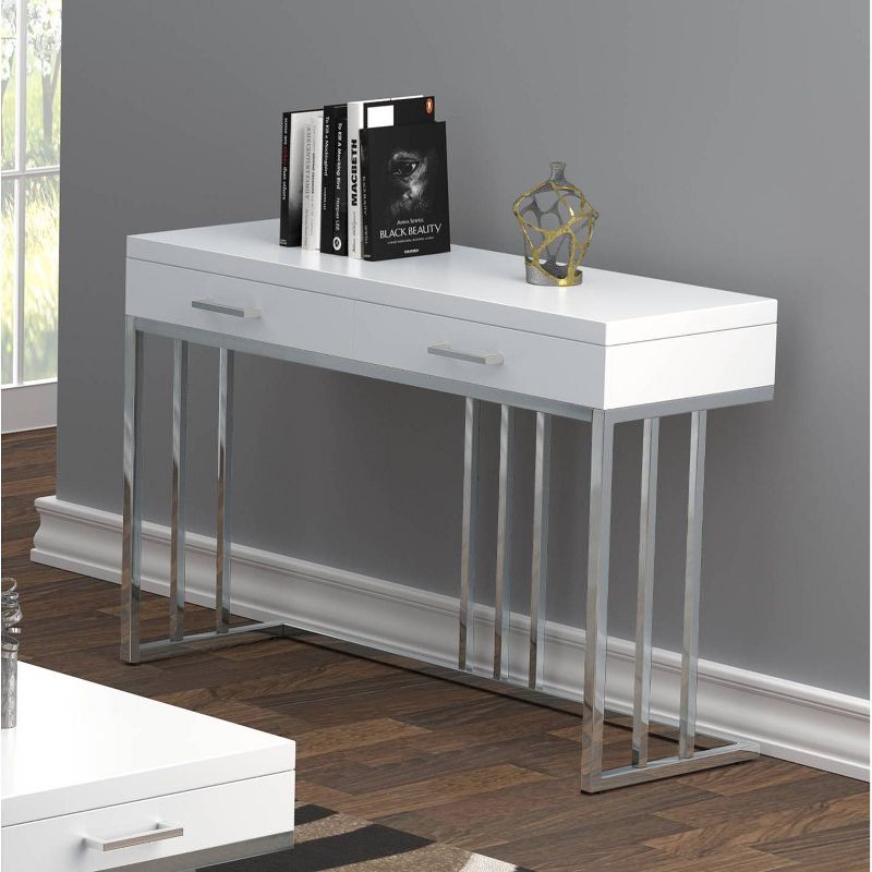 Dalya 2 Drawer Console Sofa Table White High Gloss/Chrome - Coaster, 3 of 10