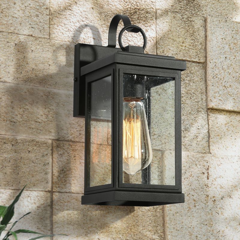 12&#34; Metal/Seeded Glass Square Outdoor Wall Light Matte Black - LNC, 2 of 10