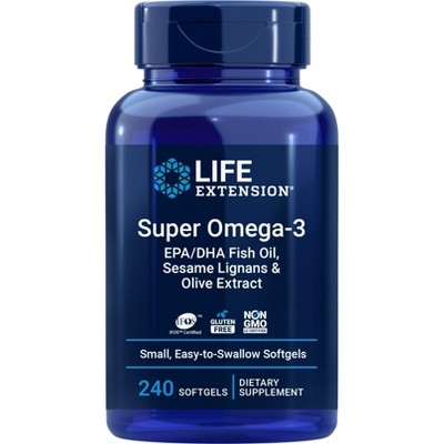 Super Omega-3 EPA/DHA Fish Oil, Sesame Lignans & Olive Oil Extract by Life Extension  -  240 Softgel