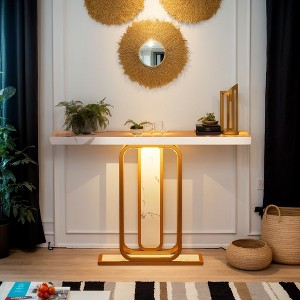 Hommoo 41.3 Inch Modern  Console Table with LED Lights Gold White - 1 of 4