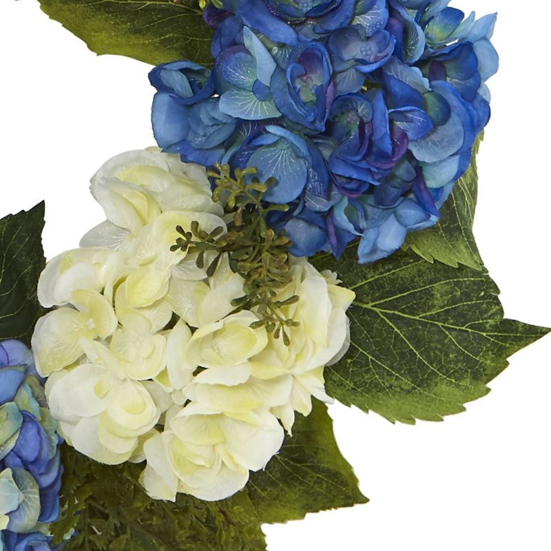 24&#34; Artificial Hydrangea Wreath Blue/White - Nearly Natural, 4 of 5