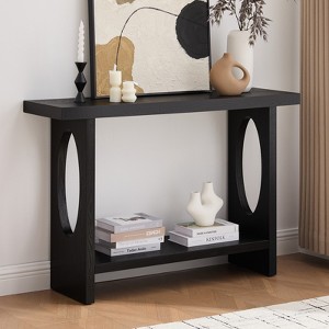 Bekrvio 47-Inch Farmhouse Wood Console Tables with Solid Wood Veneer - 2'' Thickened Tabletop, 2-Tier Narrow Sofa Table Behind Couch - 1 of 4