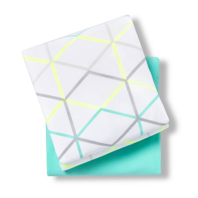 Fitted Play Yard Sheet - Cloud Island™ - Geo Green Print - 2pk