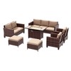 Sonkuki 7 Pieces Patio Sofa with Rectangle Fire Pit Table and Ottomans, Wicker Conversation Couch, Navy Blue Cushion - 2 of 4