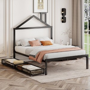 CAVINAS  Platform Bed,Metal Bed Frame with House-Shaped Headboard Design for Bedroom,No Box Spring Needed - 1 of 4