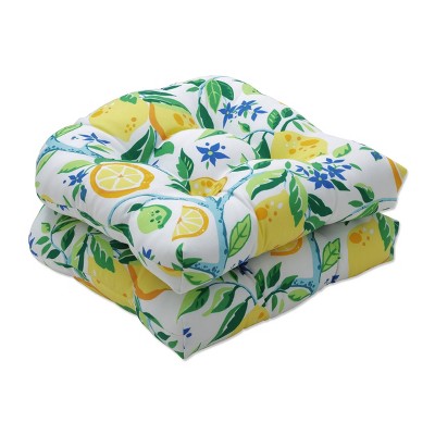 2pc 19" x 19" Outdoor/Indoor Seat Cushion Lemon Tree Yellow - Pillow Perfect