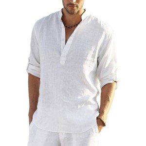 COOFANDY Men's Cotton Linen Henley T-Shirts Long Sleeve Hippie Casual Beach T-Shirts - 1 of 4