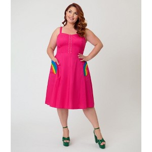 plus size retro dresses cheap Plus Size - Retro Chic Flocked Mesh Belted Dress