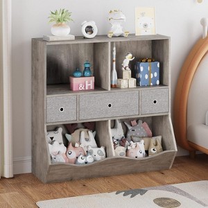 Toy Storage Organizer for Kids,Toy Storage Cabinet with 3 Drawers,5 Compartment Bookcase,Toy Chest - 1 of 4
