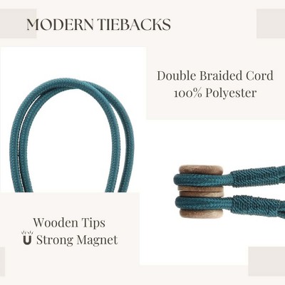 Set of 2 Blue Magnetic Curtain Tiebacks with Wooden Tips