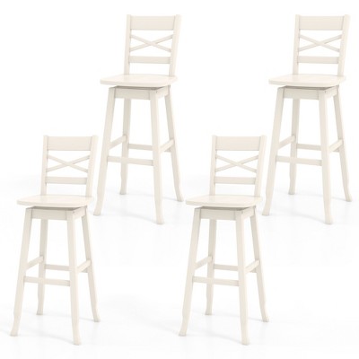 Tangkula 4PCS 30" Bar Height Stool Swivel Bar Stool Rubber Wood w/ Inclined Backrest
