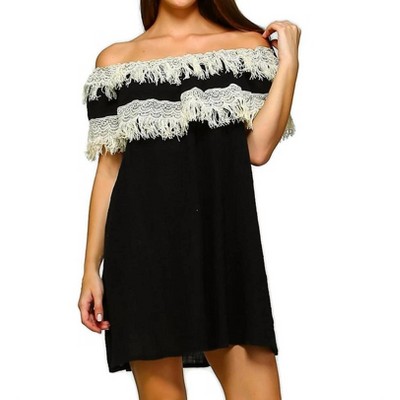 Women's Off the Shoulder Fringe Dress - Velzera