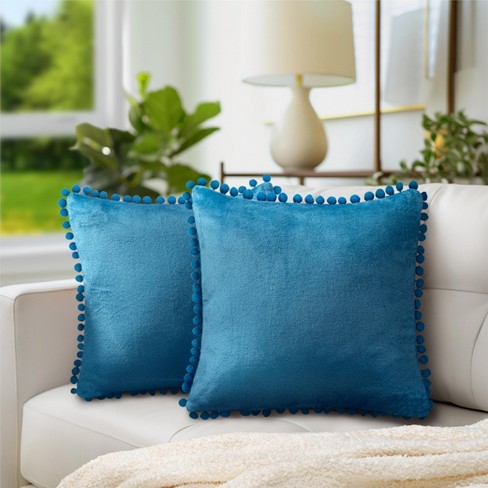 Teal Outdoor Throw Pillow Pack of 4 Cozy Covers Cases for Couch Sofa Home Decoration Solid Dyed Soft Chenille, Blue