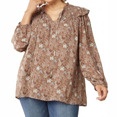 Women's Ruffle & Floral Blouse - Plus - entro