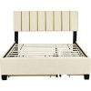 Streamdale Queen Size Upholstered Platform Bed with 2 Drawers and 1 Trundle, Classic Metal Strip Headboard Design, Beige - 3 of 4