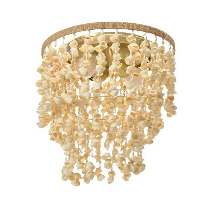 15" Round Metal and Shell Flush Mount Ceiling Light, Wall Sconce
