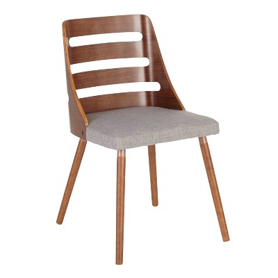 Gray Upholstered Ladderback Side Chair with Walnut Wood