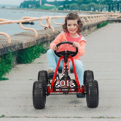 Red Pedal Powered Go Kart with Adjustable Seat and Handbrake