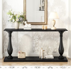 Console Table Entryway Narrow Skinny with Vintage Veneer, Double Shelf Sofa Table with Vase Legs for Living Room or Hallway-The Pop Home - 1 of 4