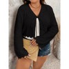 Coolmee Women's Plus Size Crochet Hollow Out Tie Front Long Sleeve Scallop Trim Crop Cardigan Sweater - 3 of 4