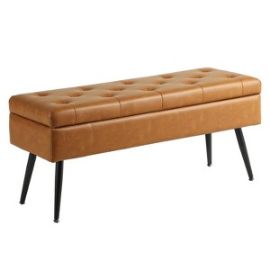 Aoibox Faux Leather Tufted Storage Ottoman Bench, Long Entryway Bench with Storage for Living Room, Supports 660lbs - Cognac Brown - 1 of 4