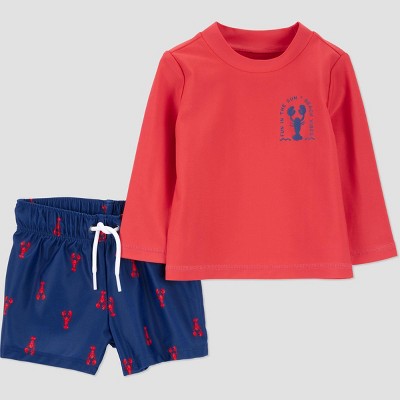 Carter's Just One You® Baby Boys' Long Sleeve Lobster Rash Guard and Trunk Set -Red/White/Blue
