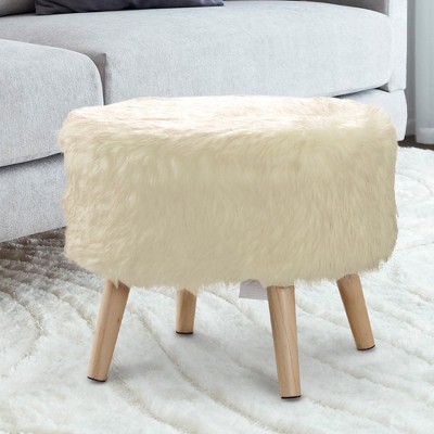 Cheer Collection 17" Round Faux Fur Stool (White)