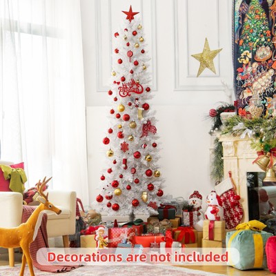 6ft White Slim Pencil Christmas Tree with 250 LED Lights, 8 Lighting Modes, Color & Warm White Options, Hinged Design, 571 Twig Tips