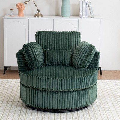 CAVINAS Oversized 360°Swivel Chair Accent Armchair with 4 Pillows,Luxury Corduroy Barrel Chairfor Living Room& Bedroom,Chic Lounge Chair