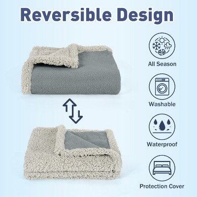 Large Gray Waterproof Reversible Pet Blanket with Sherpa