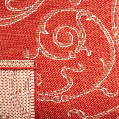 Red and Natural Square Indoor/Outdoor Polypropylene Rug
