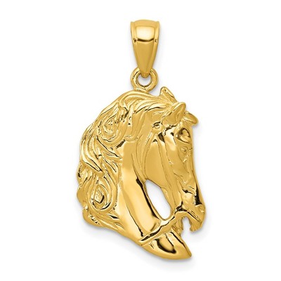 Black Bow Jewelry 14k Yellow Gold Bridled Horse Head Pendant