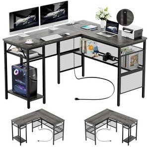 Aheaplus 55'' L Shaped Desk with Charging Station, Corner Computer Desk with Adjustable Shelves for Office - 1 of 4