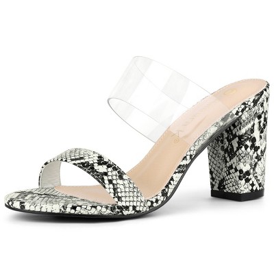 Allegra K Women's Snake Print Block Heel Snakeskin Heels Slide Sandals